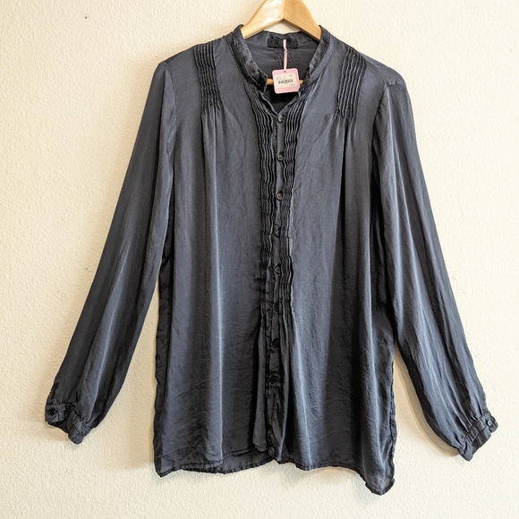 CP Shades Marnita 100% Silk Tunic Blouse Top Black Size Medium NEW With Tags
